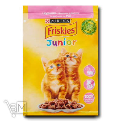Сравнить цены на Корм для котят «Friskies Junior» с курицей кусочки в подливке 85г
