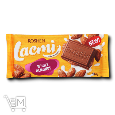 Сравнить цены на Шоколад молочный «Roshen» «Lacmi» с целым миндалем 90г