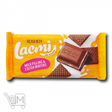 Шоколад молочний «Roshen» «Lacmi» з молочною начинкою та вафлею 105г Шоколад молочний «Roshen» «Lacmi» з молочною начинкою та вафлею 105г