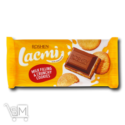 Сравнить цены на Шоколад молочный «Roshen» «Lacmi» с молочной начинкой и печеньем 115г