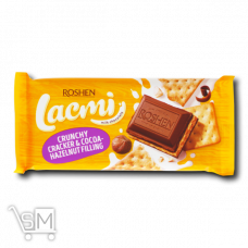 Шоколад молочний «Roshen» «Lacmi» с какао-ореховой начинкой и крекером 110г