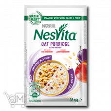 Каша Nesvita вівсяна з пшеничними пластівцями, шматочками яблук, сливи та насінням льону 35г