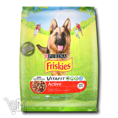 Сравнить цены на Корм сухой Friskies Active с говядиной для взрослых активных собак 2,4кг