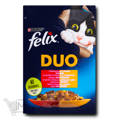 Сравнить цены на Корм Felix Duo з яловичиною та птицею у желе для котів 85г