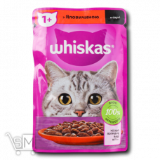 Корм Whiskas з яловичиною в соусі для дорослих котів 85г Корм Whiskas з яловичиною в соусі для дорослих котів 85г