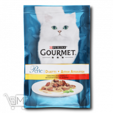 Корм для дорослих котів GOURMET PERLE DUO міні філе у підливці з куркою та яловичиною 85г