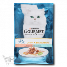 Корм для дорослих котів «Gourmet» «Perle Duo» філе у підливці З лососем та сайдою 85г