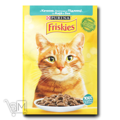 Сравнить цены на Корм для кошек «Friskies» с уткой кусочки в соусе 85г