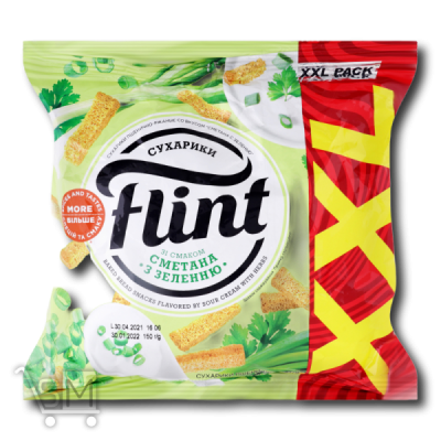 Сравнить цены на Сухарики «Flint» пшенично-ржаные со вкусом сметаны и зелени 150г