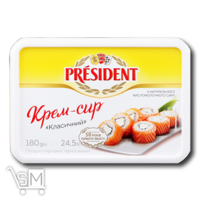 Сравнить цены на Крем-сир «President» «Класичний» продукт сирковий 24,5% 180г