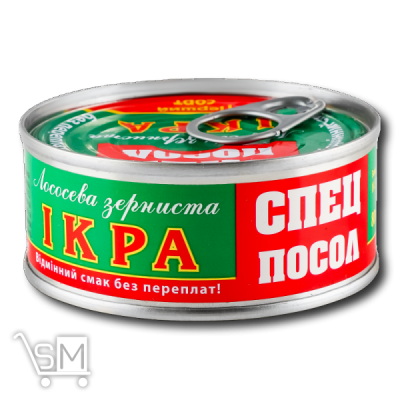 Сравнить цены на Ікра лососева «Спецпосол» 80г ж/б