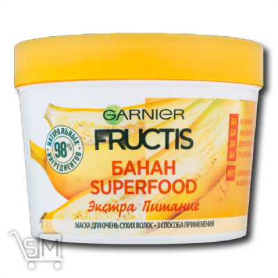 Сравнить цены на Маска «Garnier» «Fructis» «Superfood» банан для сухих волос 390мл