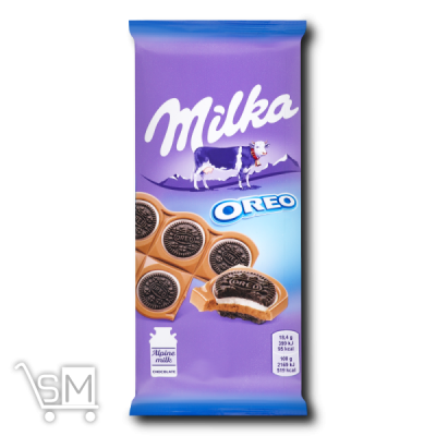 Сравнить цены на Шоколад молочный «Milka» с печеньем Оrео с начинкой со вкусом ванили 92г