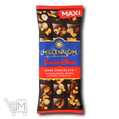 Сравнить цены на Шоколад черный «Millennium» «Fruits&Nuts» миндаль, лесные орехи, апельсиновые цукаты, изюм 140г
