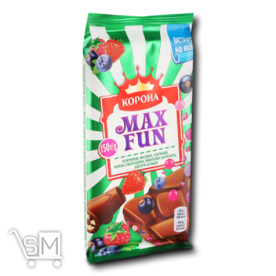 Сравнить цены на Шоколад молочный «Корона» «Max Fun» клубника малина черника черная смородина взрывная карамель шипучие шарики 150г