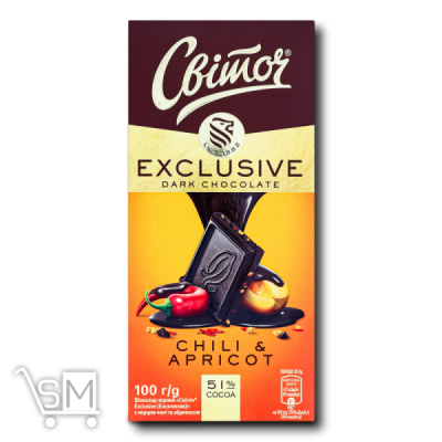 Сравнить цены на Шоколад чорний 51% «Світоч» «Exclusive» «Chili&Apricot» 100г