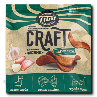 Сравнить цены на Гренки «Flint» «Craft» ржано-пшеничные волнистые со вкусом чеснока 90г
