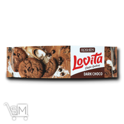 Сравнить цены на Печиво «Roshen» «Lovita» з какао і шматочками шоколадної глазурі 150г