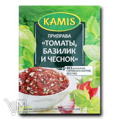 Сравнить цены на Помидоры сушеные «Kamis» с чесноком и базиликом 15г