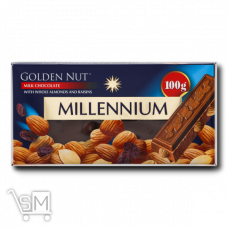 Шоколад молочный «Millennium» «Golden Nut» с целым миндалем и изюмом 100г