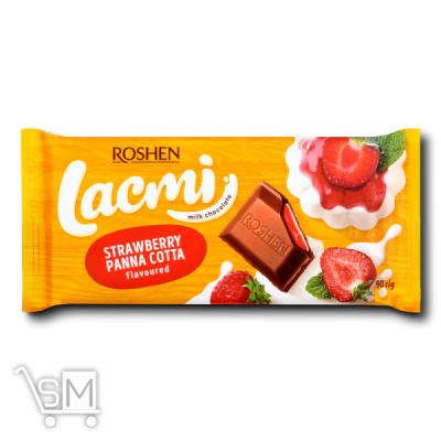 Сравнить цены на Шоколад молочний «Roshen» «Lacmi» з начинкою зі смаком полуничної панна котти 90г