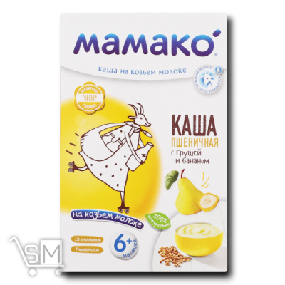 Сравнить цены на Каша на козячому молоці Мамако пшенична з грушею та бананом 200г