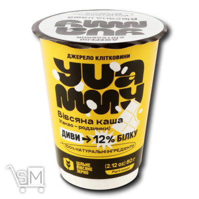 Сравнить цены на Каша вівсяна Yuammy Какао-родзинки з протеїном миттєвого приготування 60г