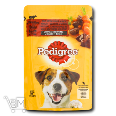 Сравнить цены на Корм Pedigree микс говядины и ягненка в соусе для собак 100г