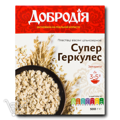 Сравнить цены на Пластівці Добродія Супер Геркулес вівсяні 500г